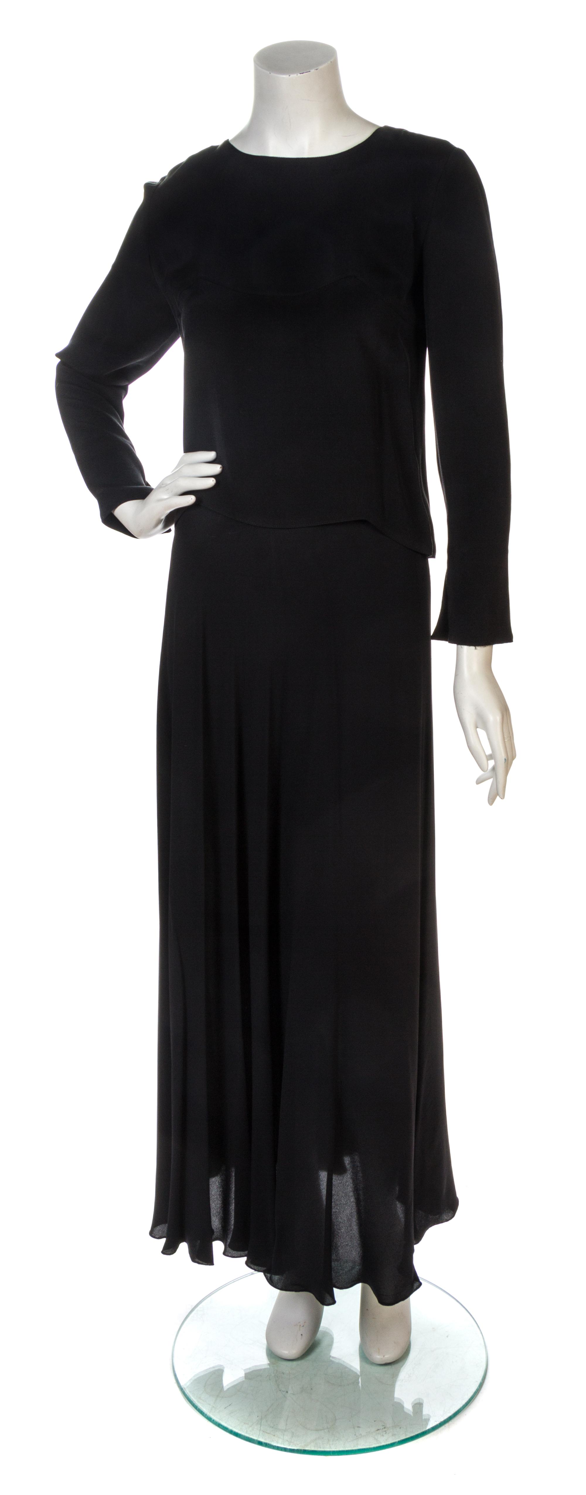 A Chanel Black Silk Skirt Ensemble, Jacket size 42, skirt size 42.