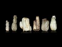 Six Chinese Celadon Jade Carvings of Buddha's Hand Citron