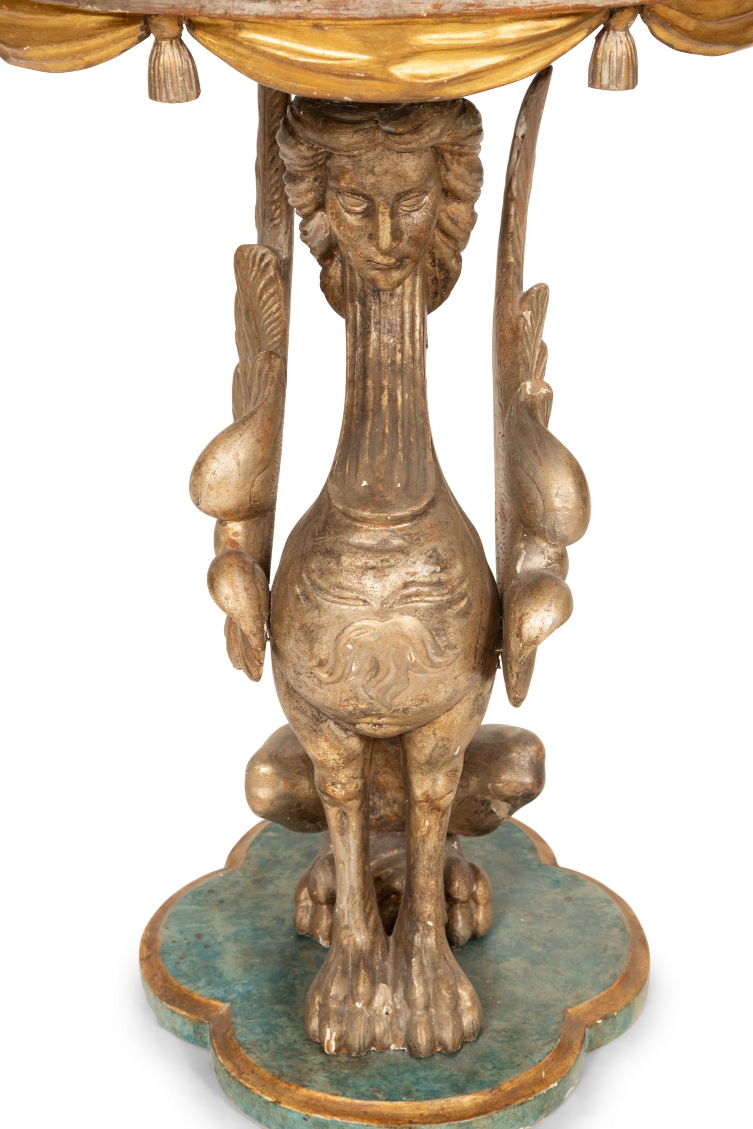 A Pair of Italian Painted and Parcel Gilt Figural Side Tables