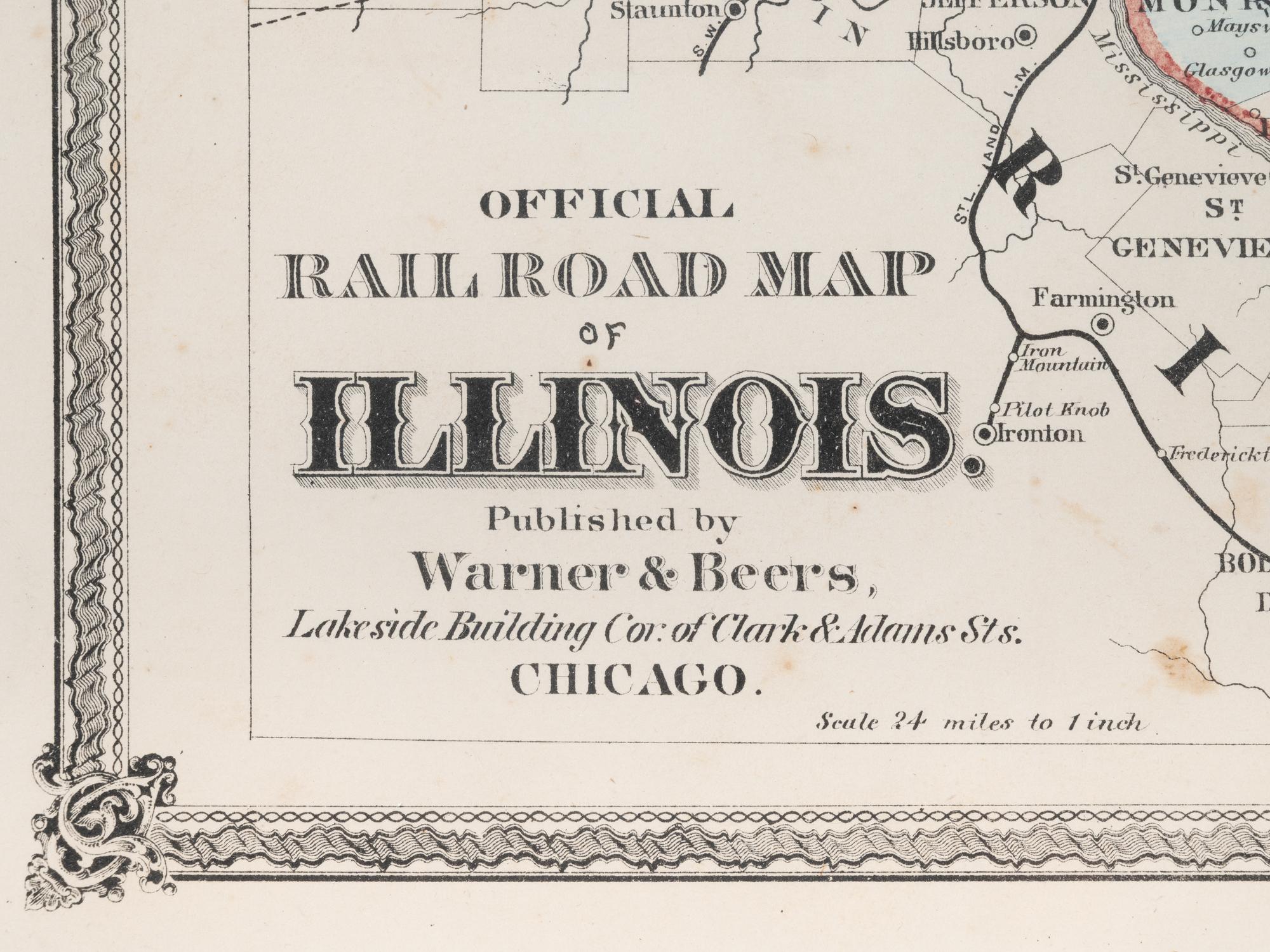 Official Road Map of Illinois. Chicago: Warner & Beers, N.d. Plate 11. 25 ¾ x 23 ¾ in. Matted and framed.