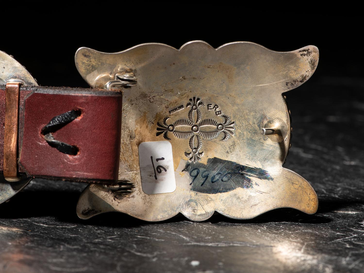 Sterling Silver and Coral Cluster Concha Belt