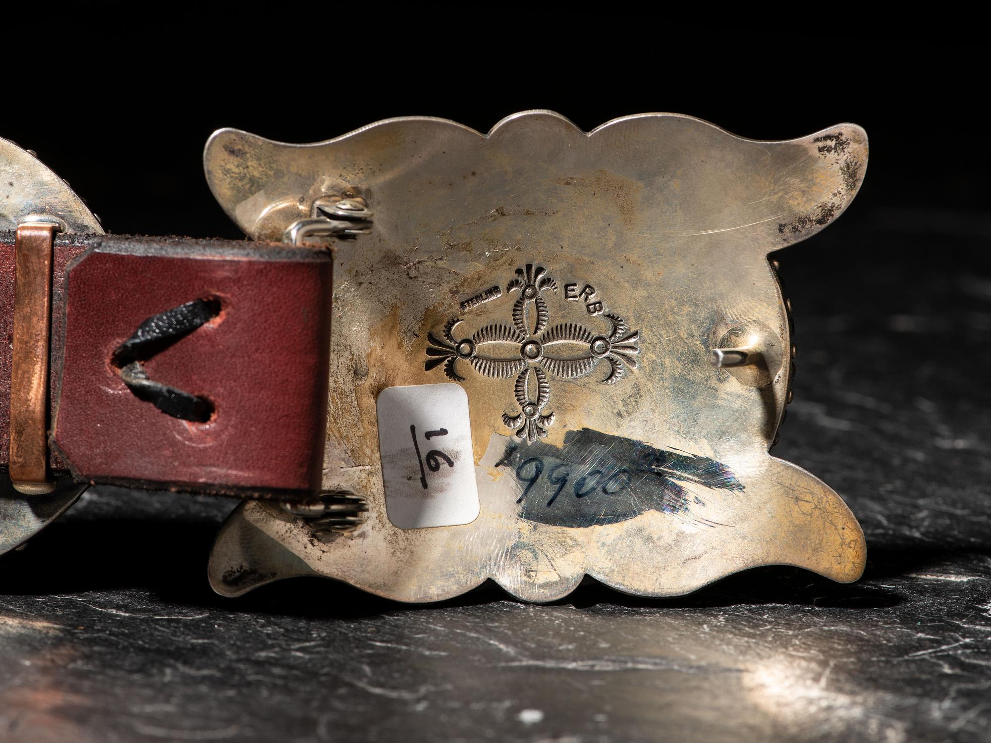 Sterling Silver and Coral Cluster Concha Belt