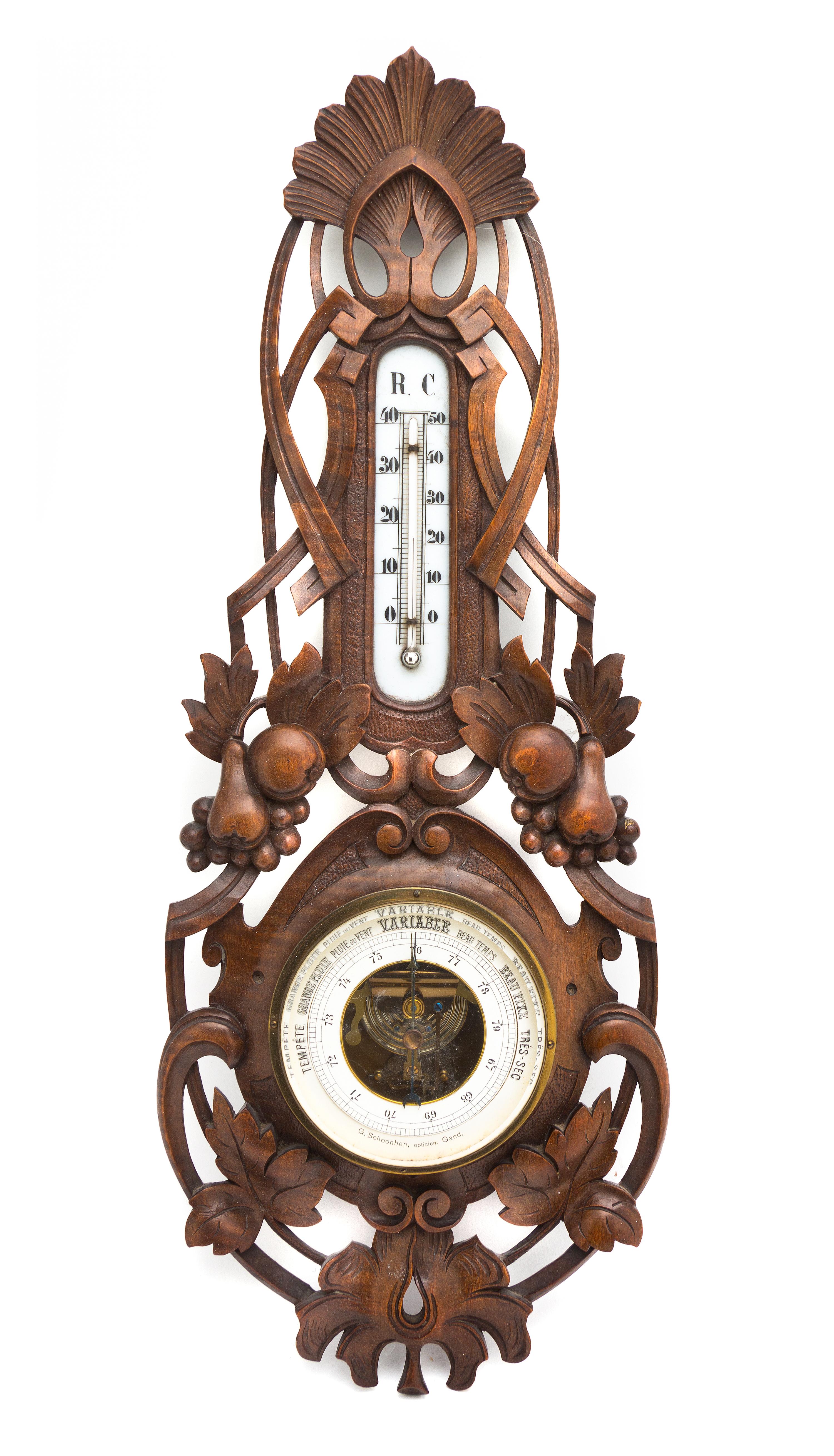 A Black Forest Style Carved Barometer, G. Schoonhen, Height 23 1/4 inches.