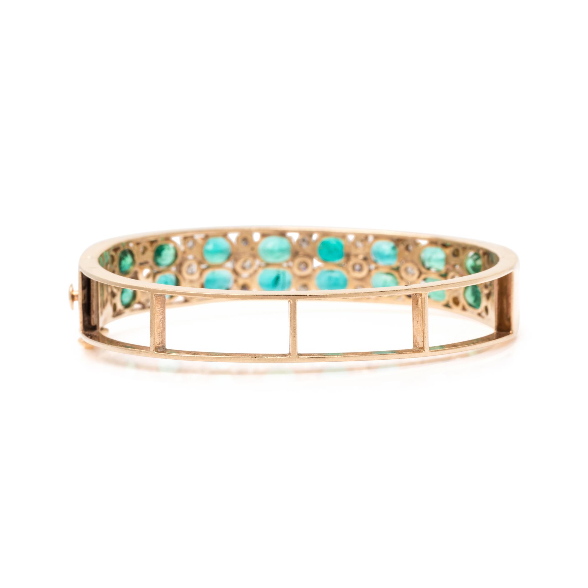 SYNTHETIC EMERALD AND DIAMOND BANGLE BRACELET