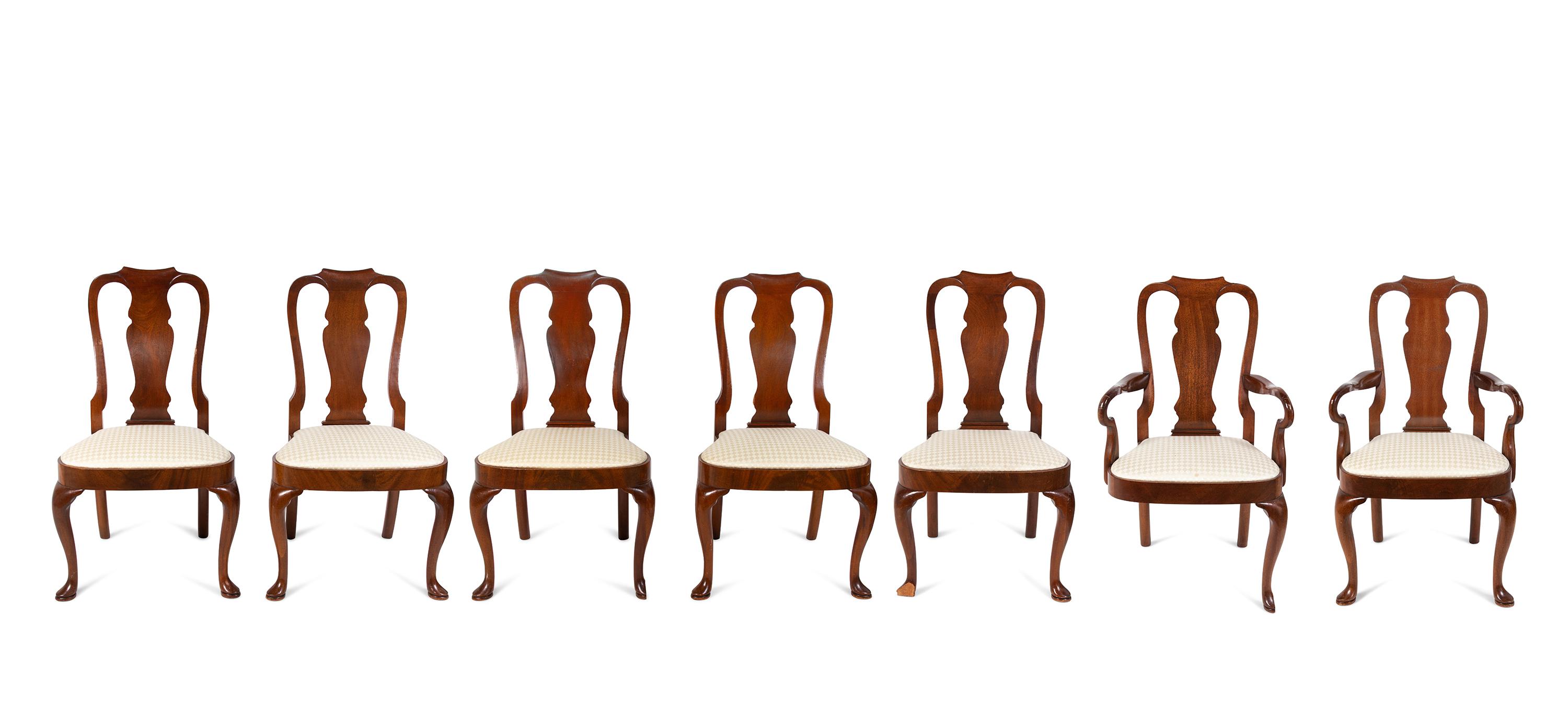 A Set of Seven Queen Anne Style Mahogany Dining Chairs