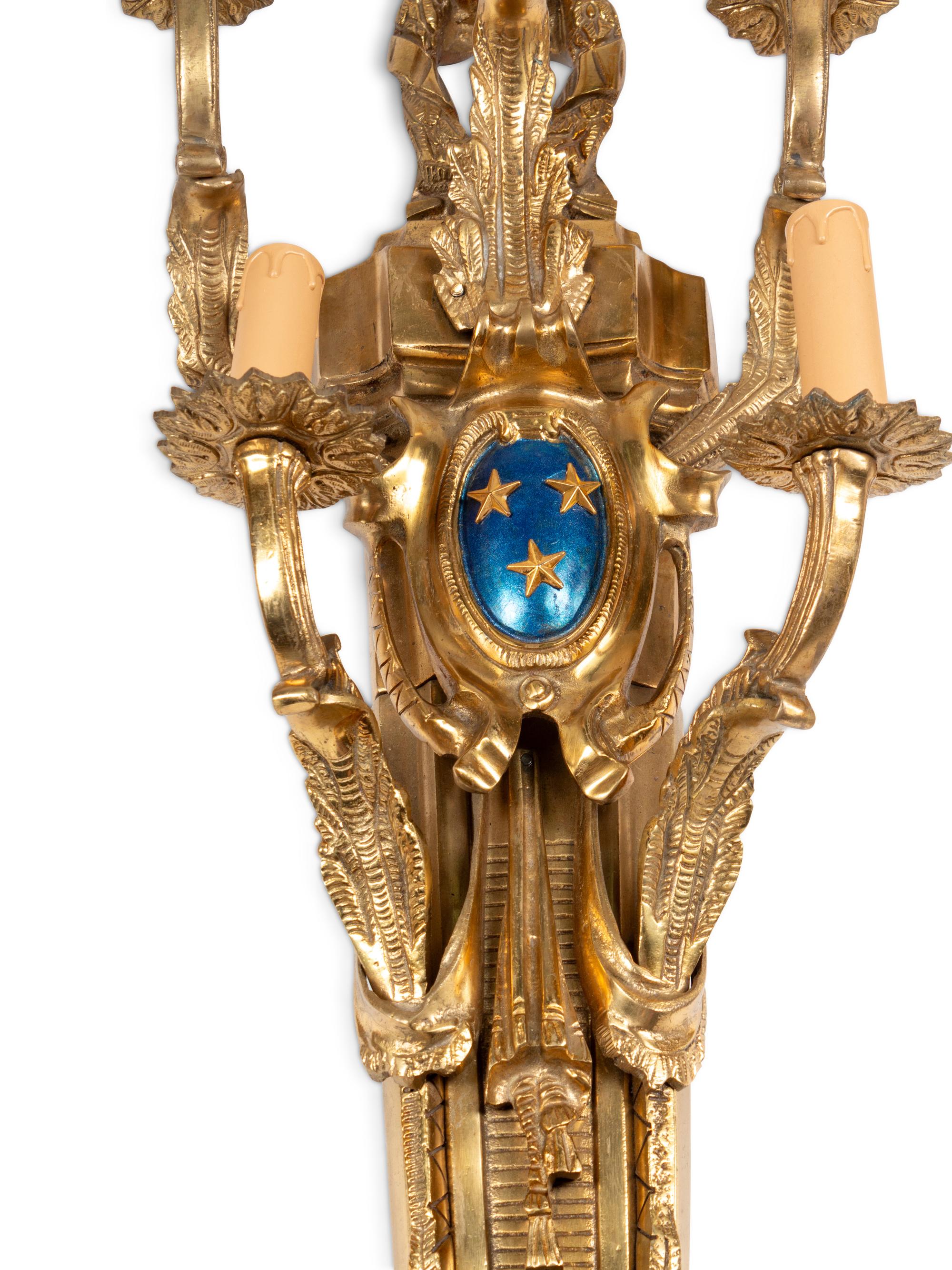 A Set of Four Gilt Bronze Five-Light Sconces
