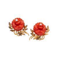 CORAL AND DIAMOND EARCLIPS