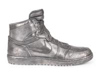 A Nike Air Jordan 1 Silver Cast Basketball Shoe Crafted for Michael Jordan's 32nd Birthday
