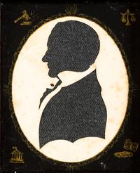 A Cut Paper and Cloth Silhouette of Enoch Titcomb with Eglomise Mat