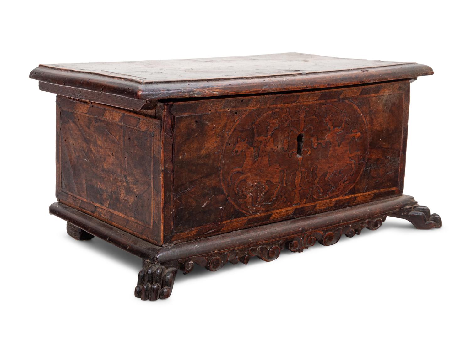 An Italian Walnut and Marquetry Table Casket