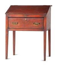 A Country Federal Red-Painted Pine School Master's Desk