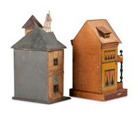 A Lithograph Paper on Wood Two-Story Doll House and Fire Station