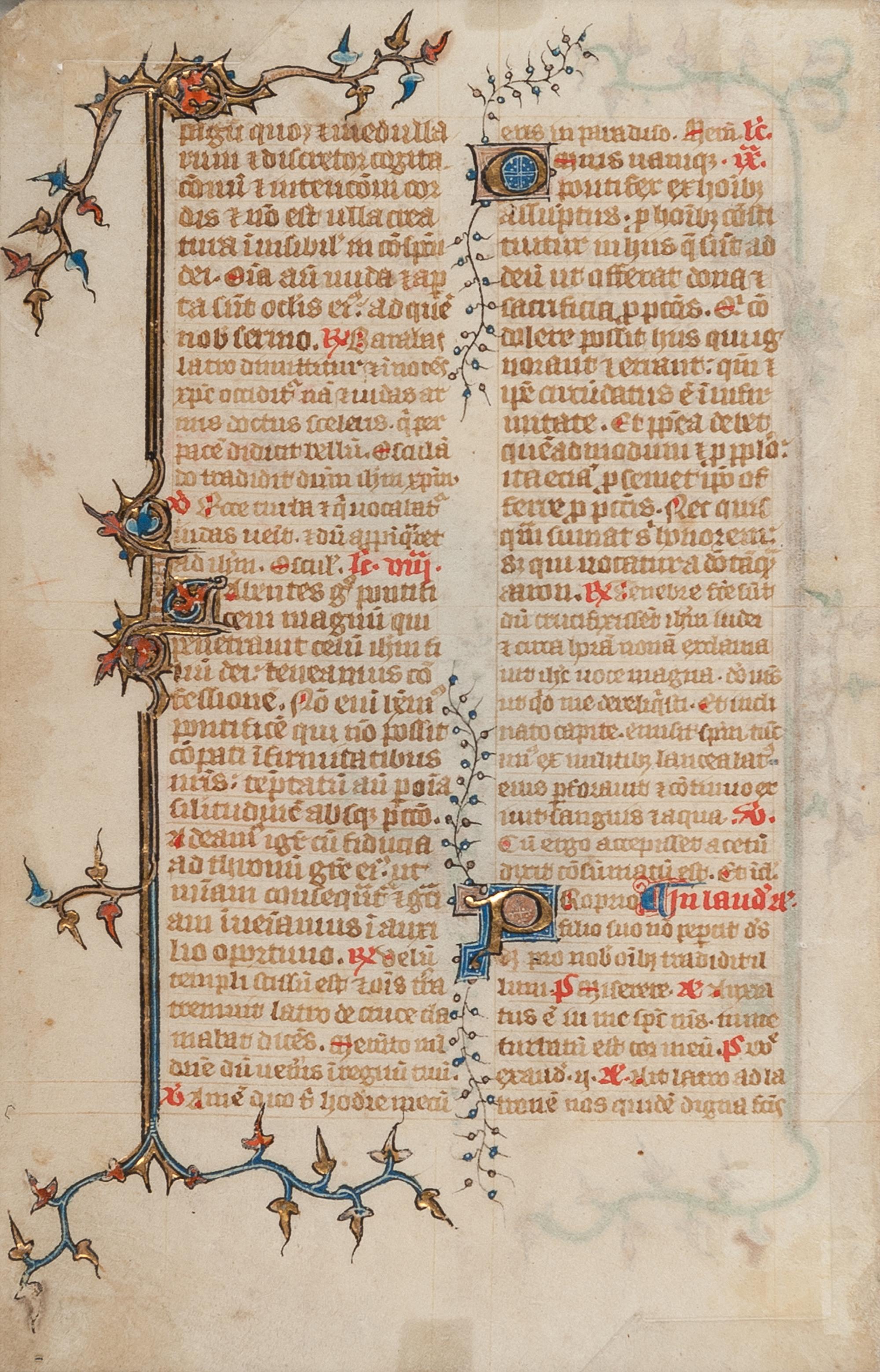 [MANUSCRIPT LEAVES -- BIBLES]. A group of 3 manuscript leaves on vellum, matted together, comprising: