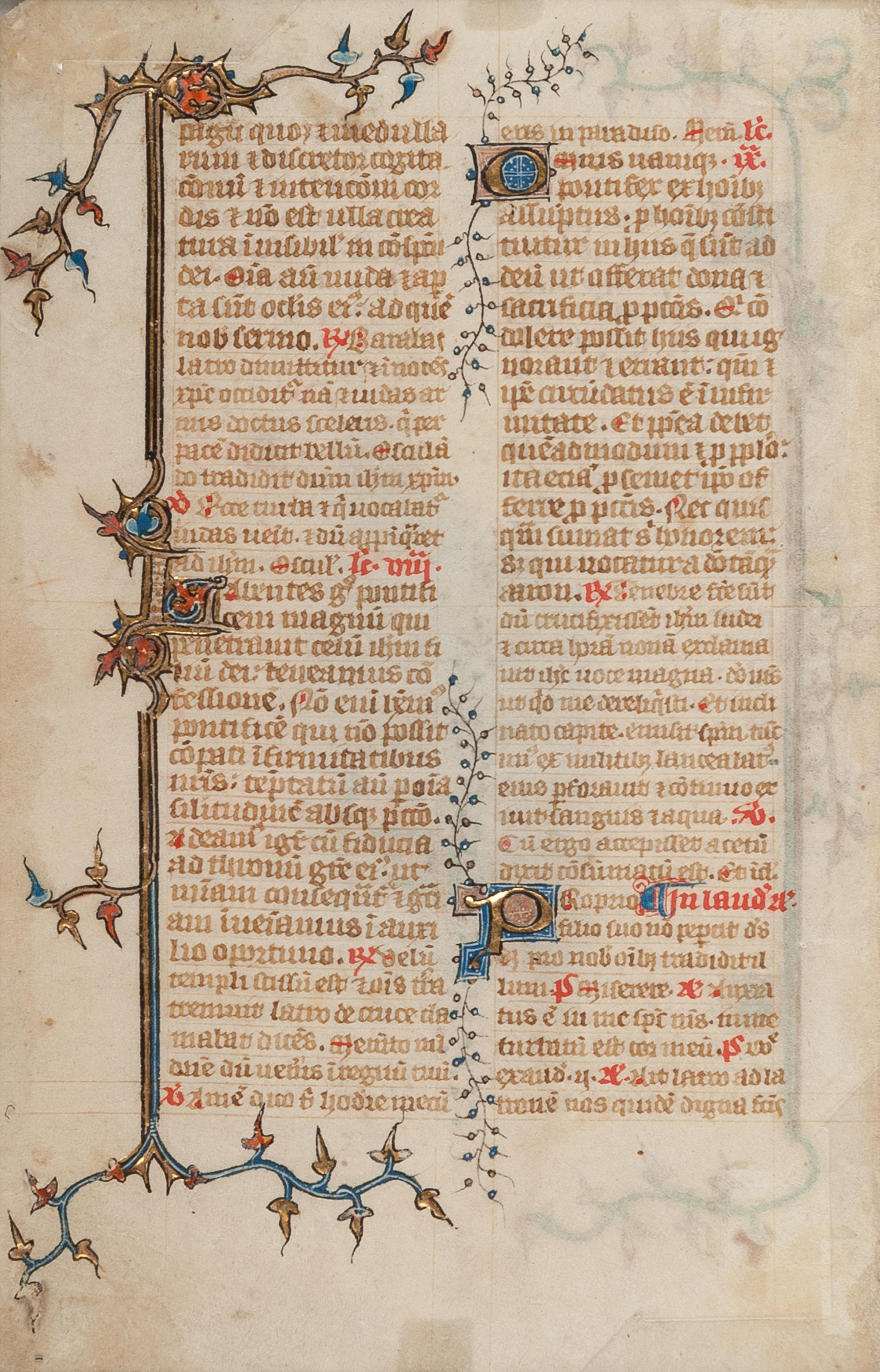 [MANUSCRIPT LEAVES -- BIBLES]. A group of 3 manuscript leaves on vellum, matted together, comprising: