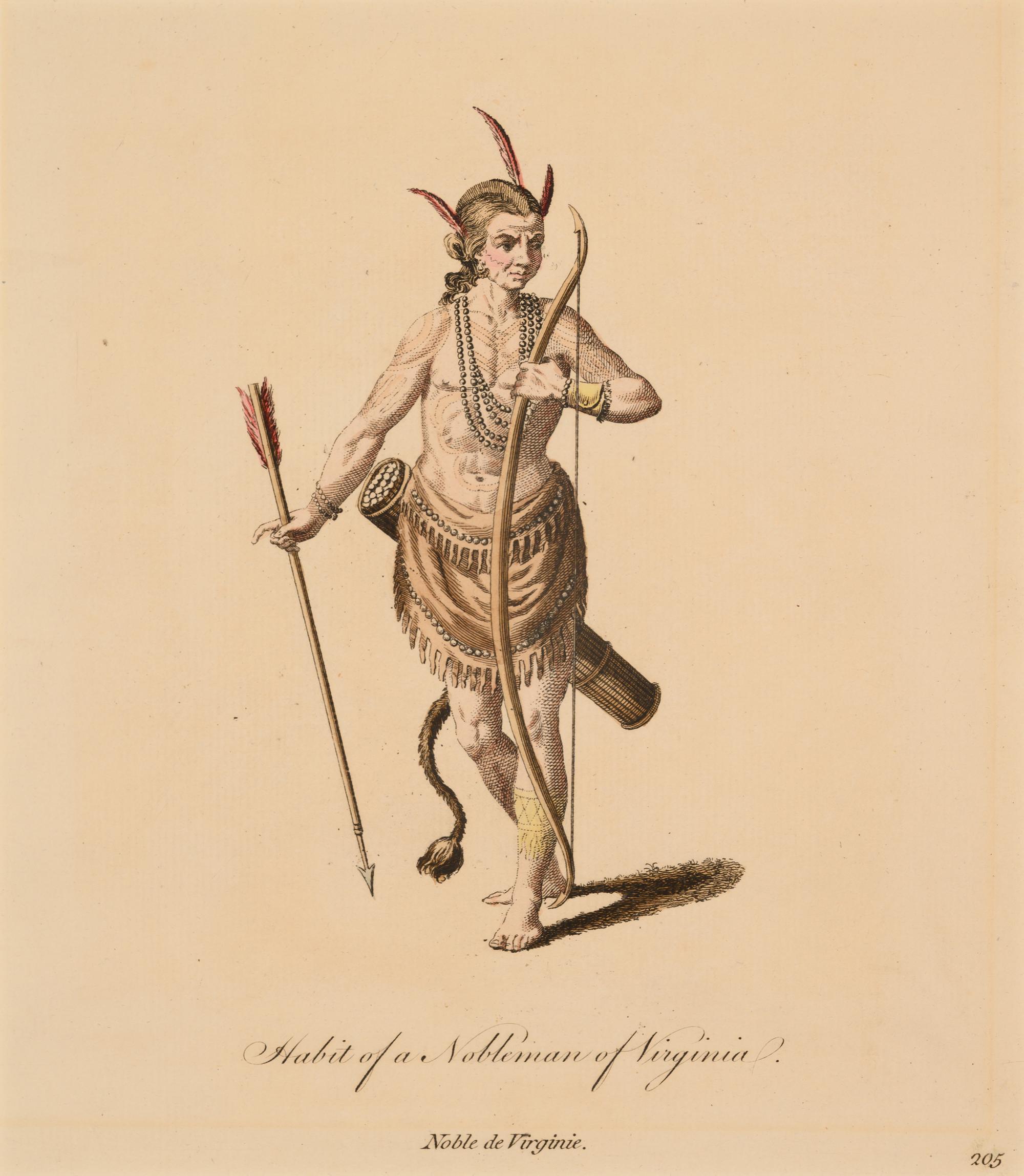 Six Hand-Colored Engravings of Dressing Habits of Native American Tribes After Thomas Jefferys (English, ca. 1719-1771)