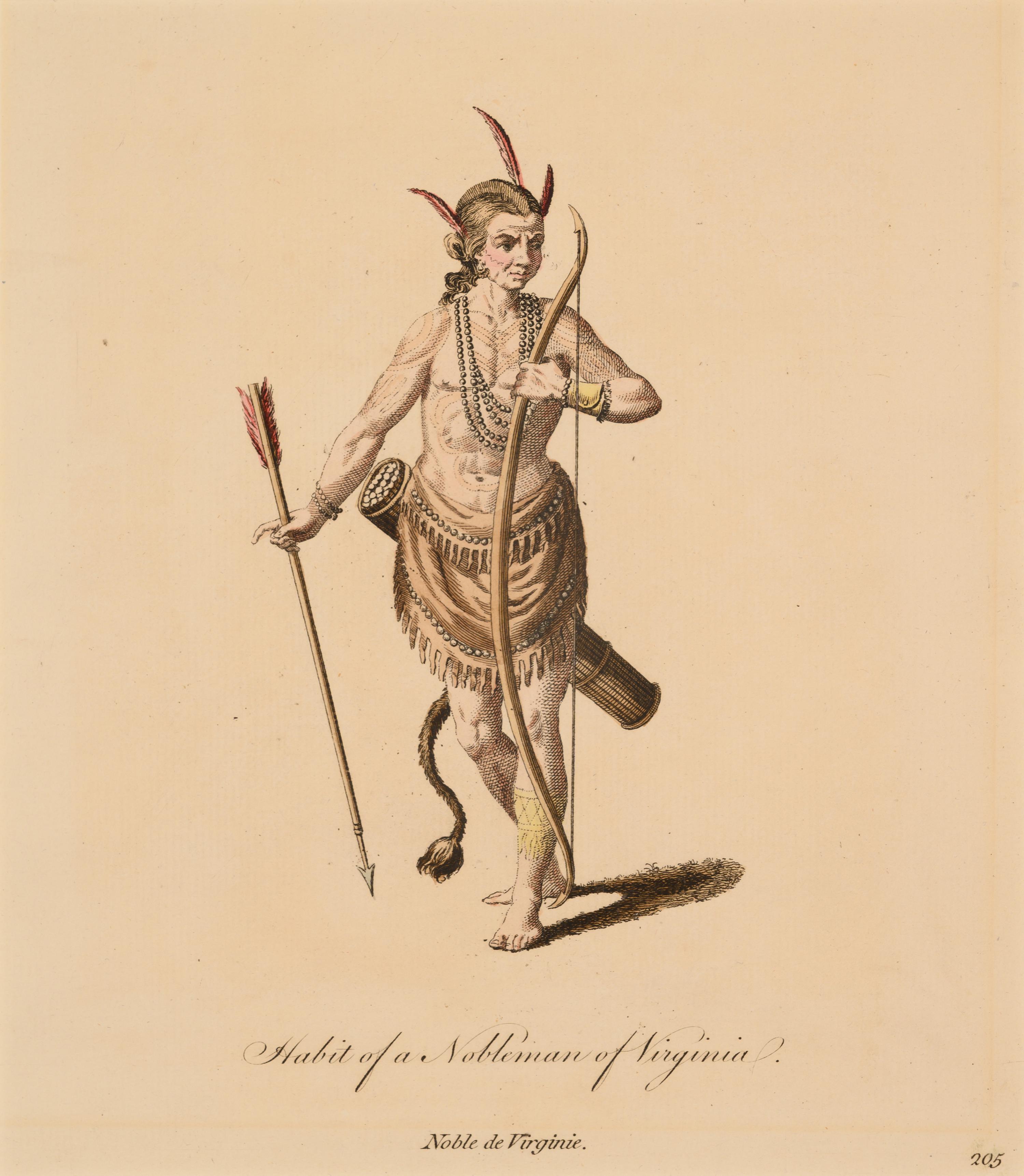 Six Hand-Colored Engravings of Dressing Habits of Native American Tribes After Thomas Jefferys (English, ca. 1719-1771)