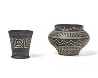 Two Wedgwood Decorated Black Basalt Vases