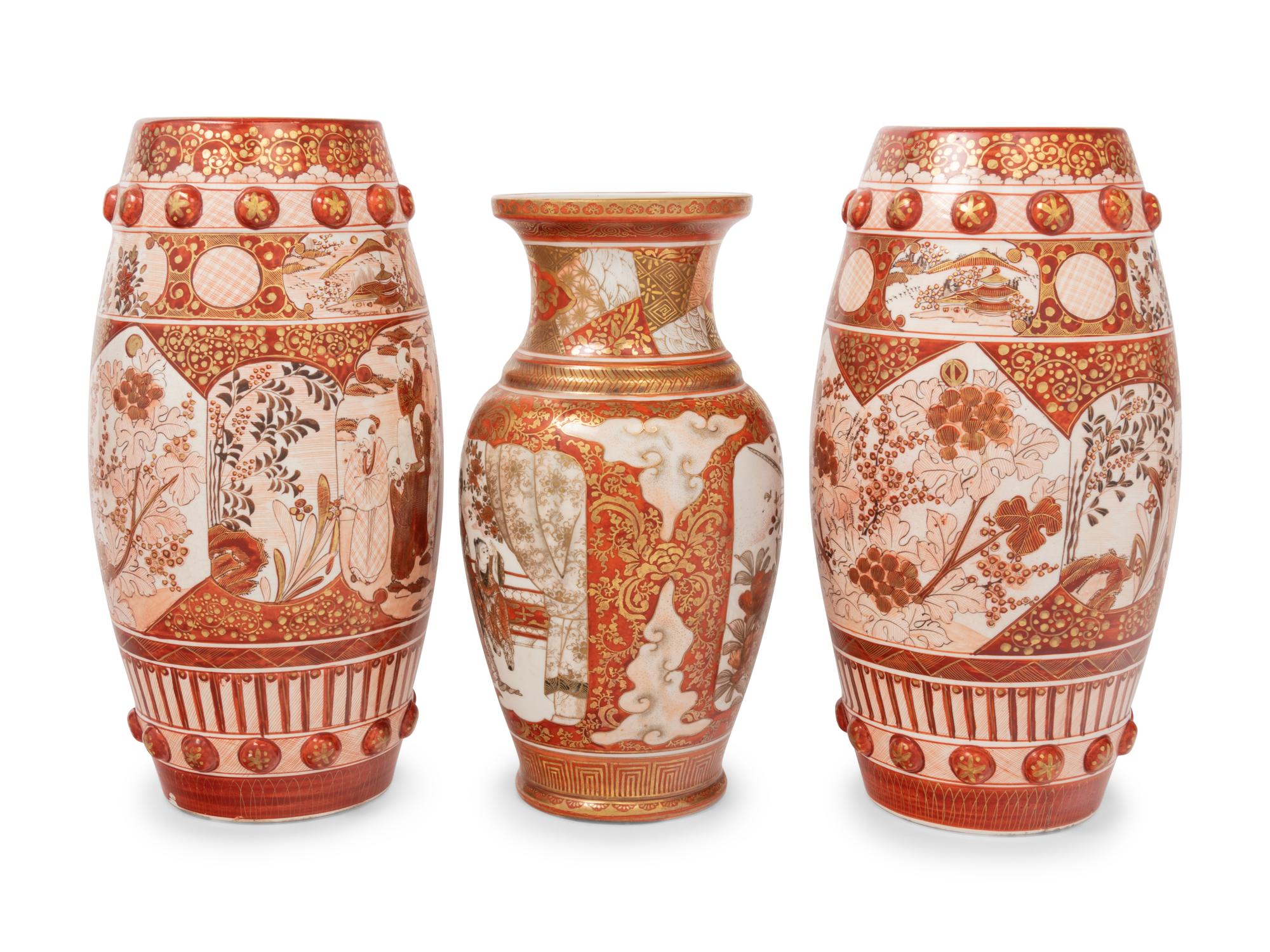 Three Japanese Kutani Porcelain Vases