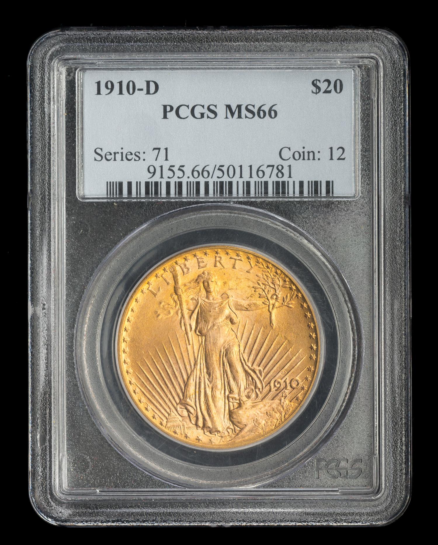 A United States 1910-D St. Gaudens $20 Gold Coin