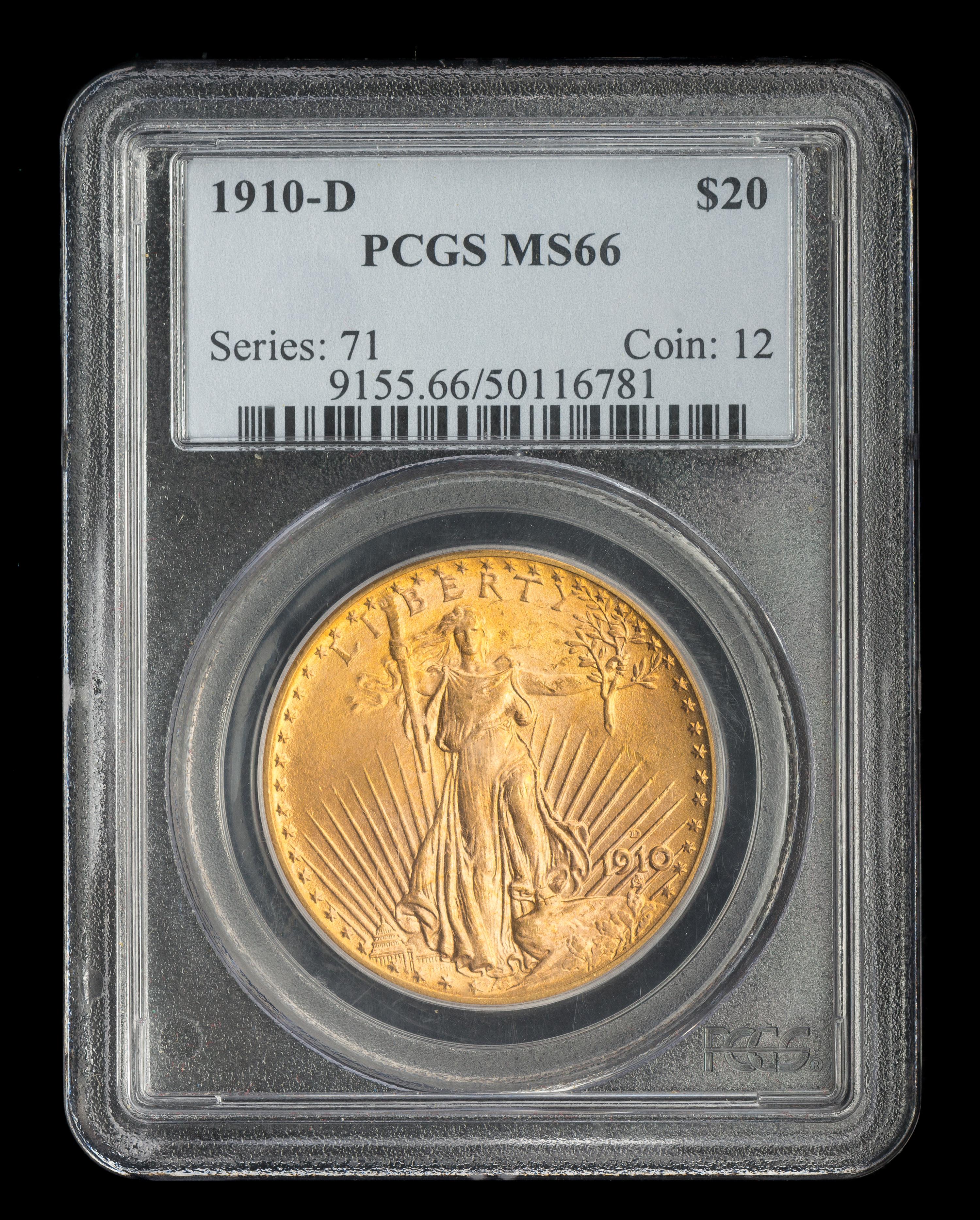 A United States 1910-D St. Gaudens $20 Gold Coin