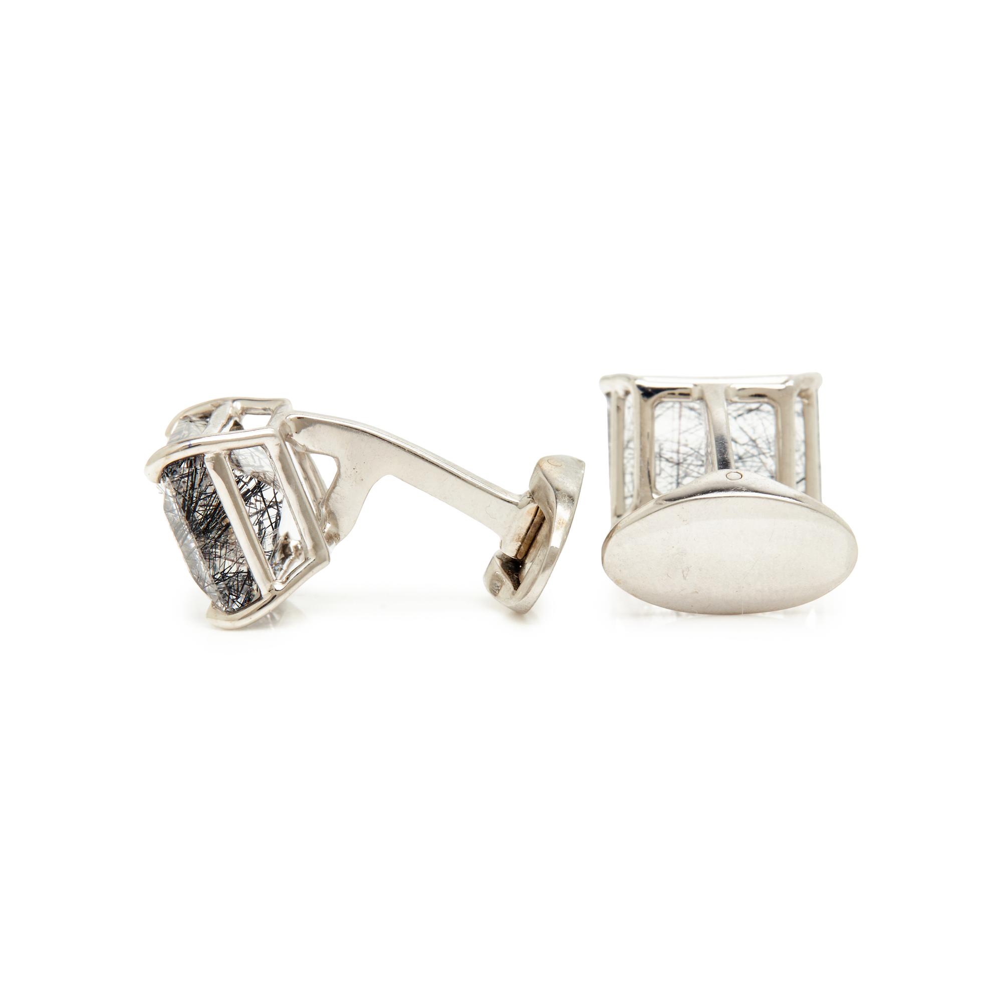 WHITE GOLD AND TOURMALINATED QUARTZ CUFFLINKS