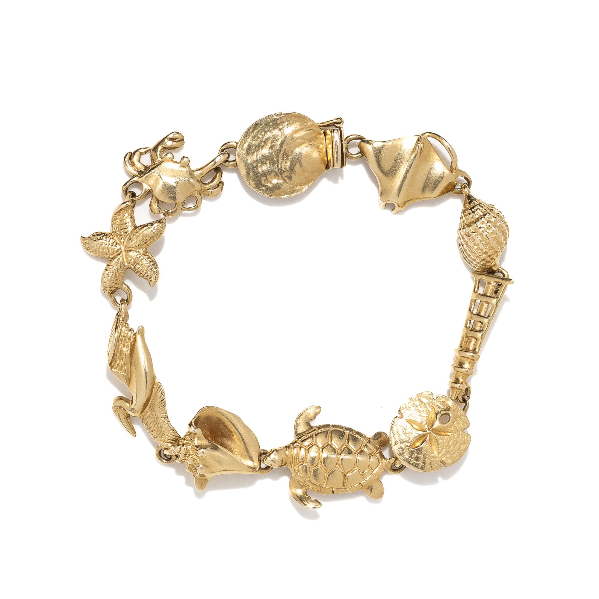 YELLOW GOLD BEACH THEMED FANCY LINK BRACELET