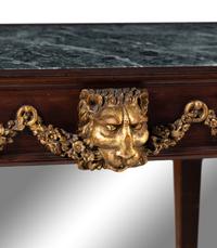 A Pair of Portuguese Gilt Bronze Mounted and Marble-Inset Mahogany Pier Tables