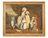 English School 18th century, After William Redmore Bigg (English, 1755-1828), A Lady and Her Children Relieving a Cottager