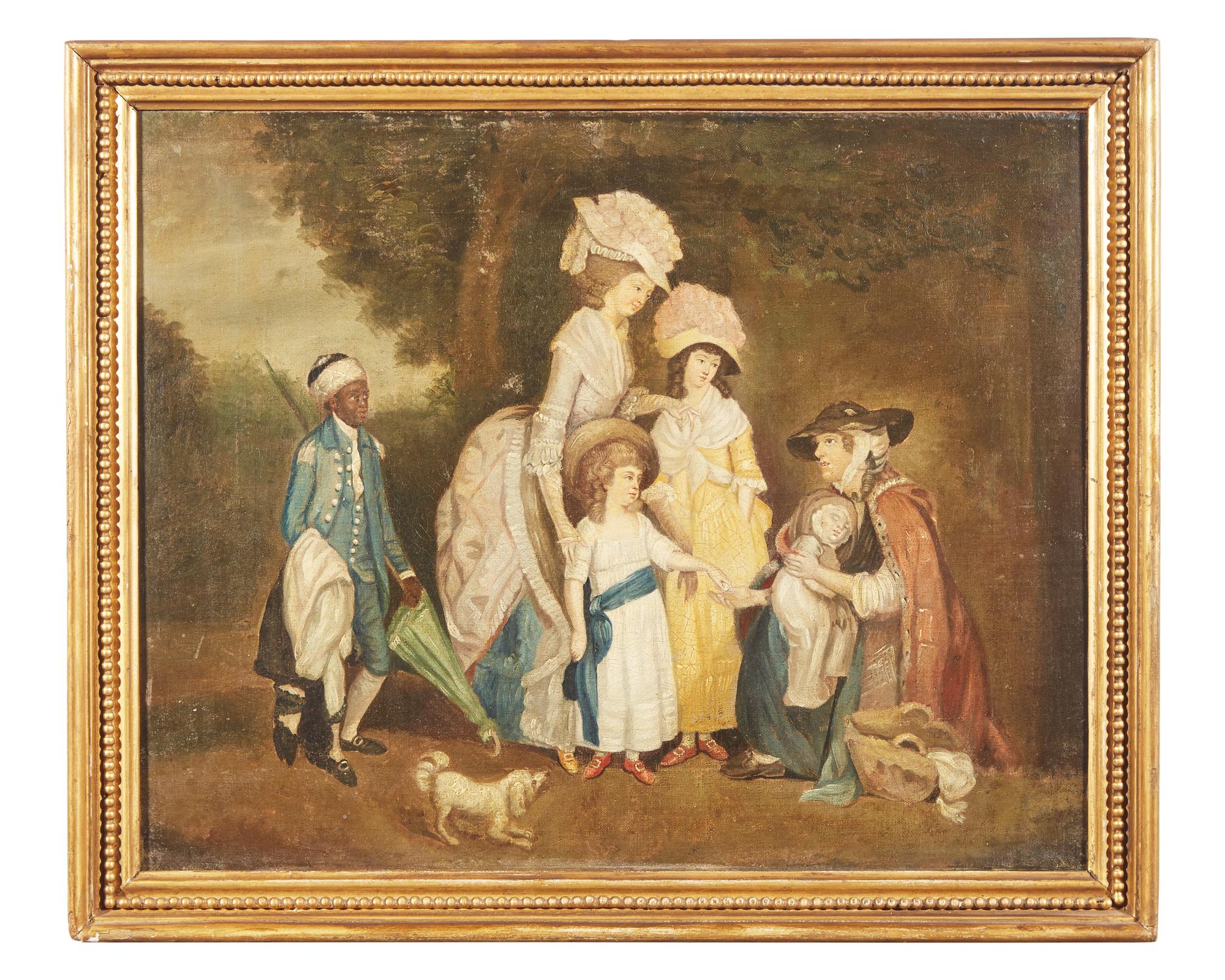 English School 18th century, After William Redmore Bigg (English, 1755-1828), A Lady and Her Children Relieving a Cottager