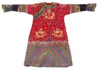 A Chinese Red Ground Summer Gauze Dragon Robe Length (collar to hem) 56 1/2 inches. — LATE QING DYNASTY