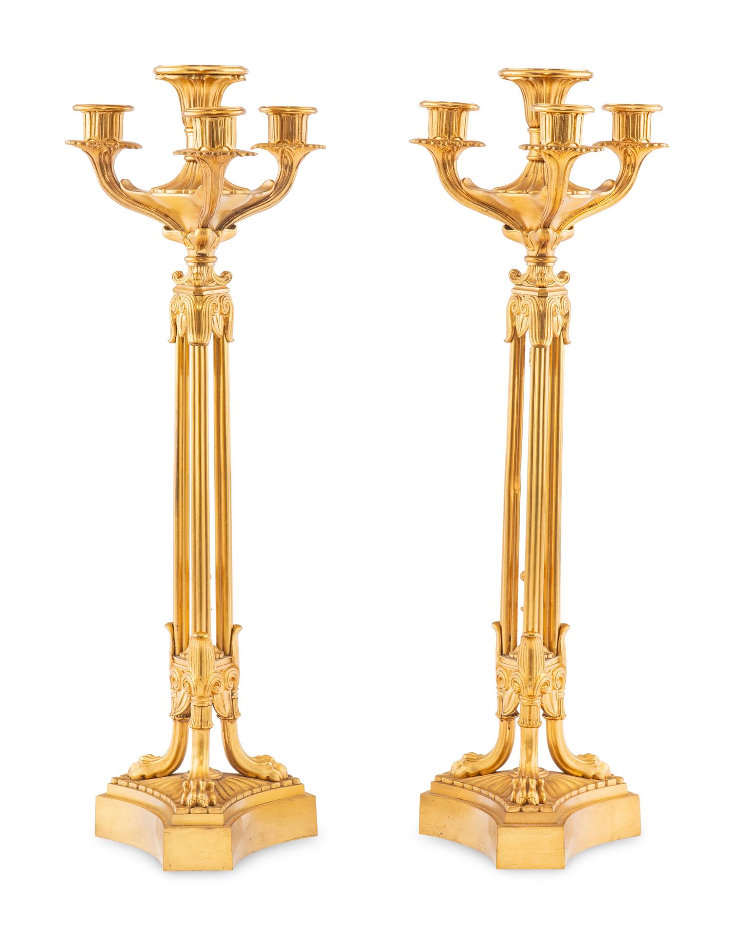 A Pair of Neoclassical Style Gilt-Bronze Four-Light Candelabra