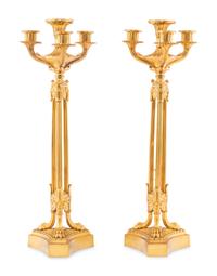 A Pair of Neoclassical Style Gilt-Bronze Four-Light Candelabra