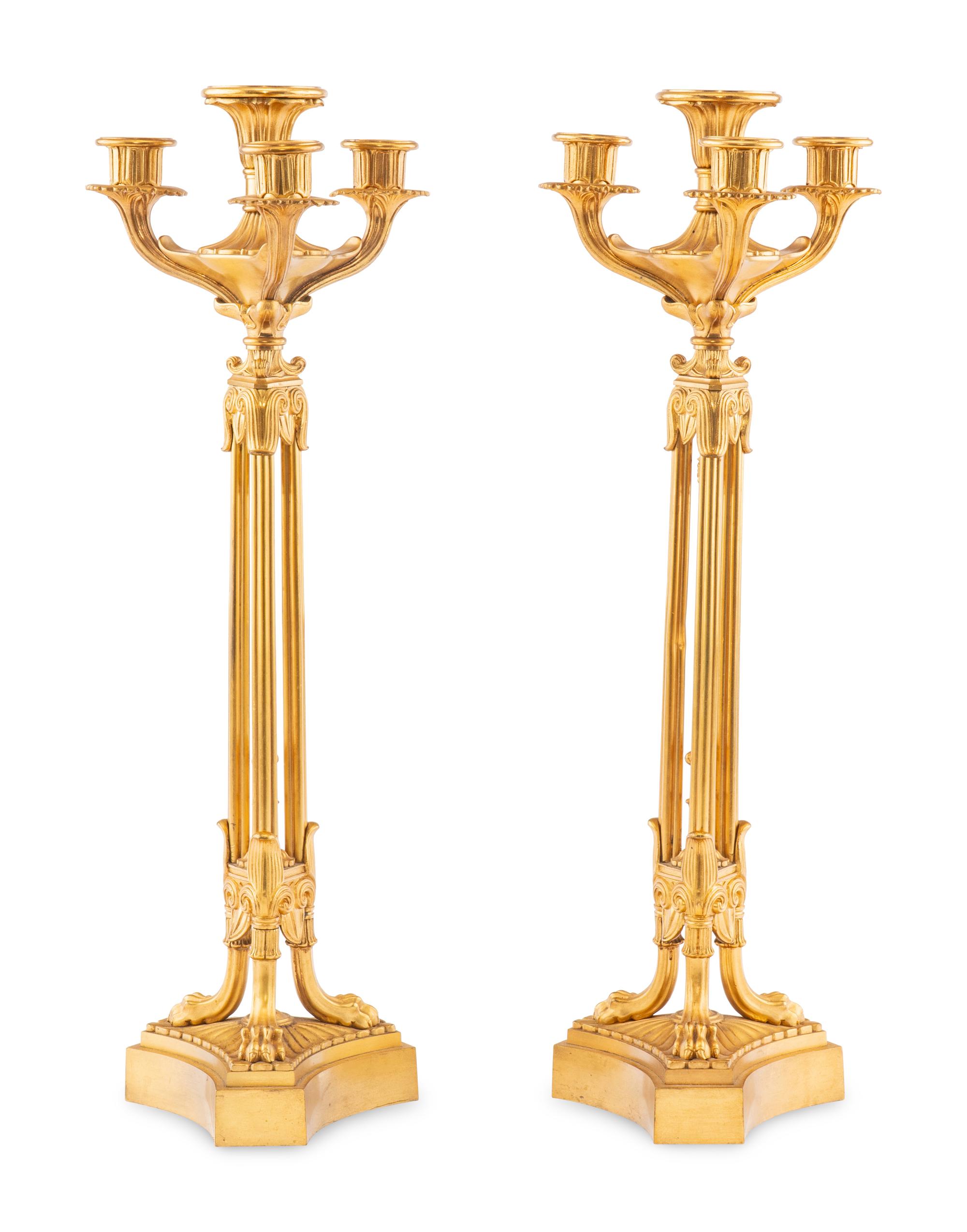 A Pair of Neoclassical Style Gilt-Bronze Four-Light Candelabra