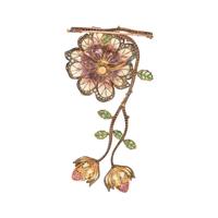EVELYN CLOTHIER, DIAMOND, RUBY AND PLIQUE-À-JOUR ENAMEL FLOWER BROOCH