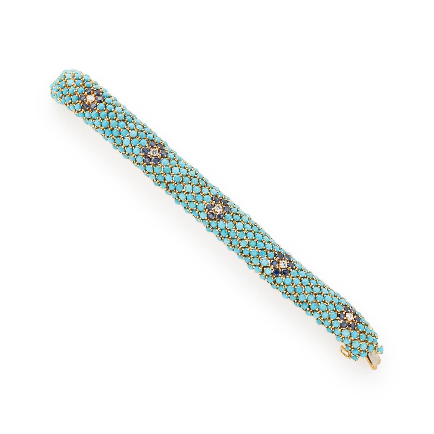 HAMMERMAN BROTHERS, YELLOW GOLD, TURQUOISE, SAPPHIRE AND DIAMOND BRACELET