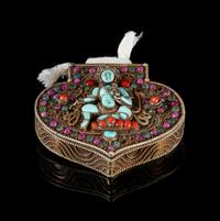 A Tibetan Metal and Hardstone Inset Hinged Box