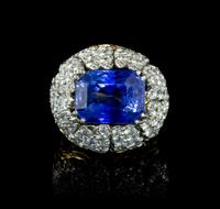 A Platinum, 18 Karat Yellow Gold, Sapphire and Diamond Ring, David Webb, 14.80 dwts.