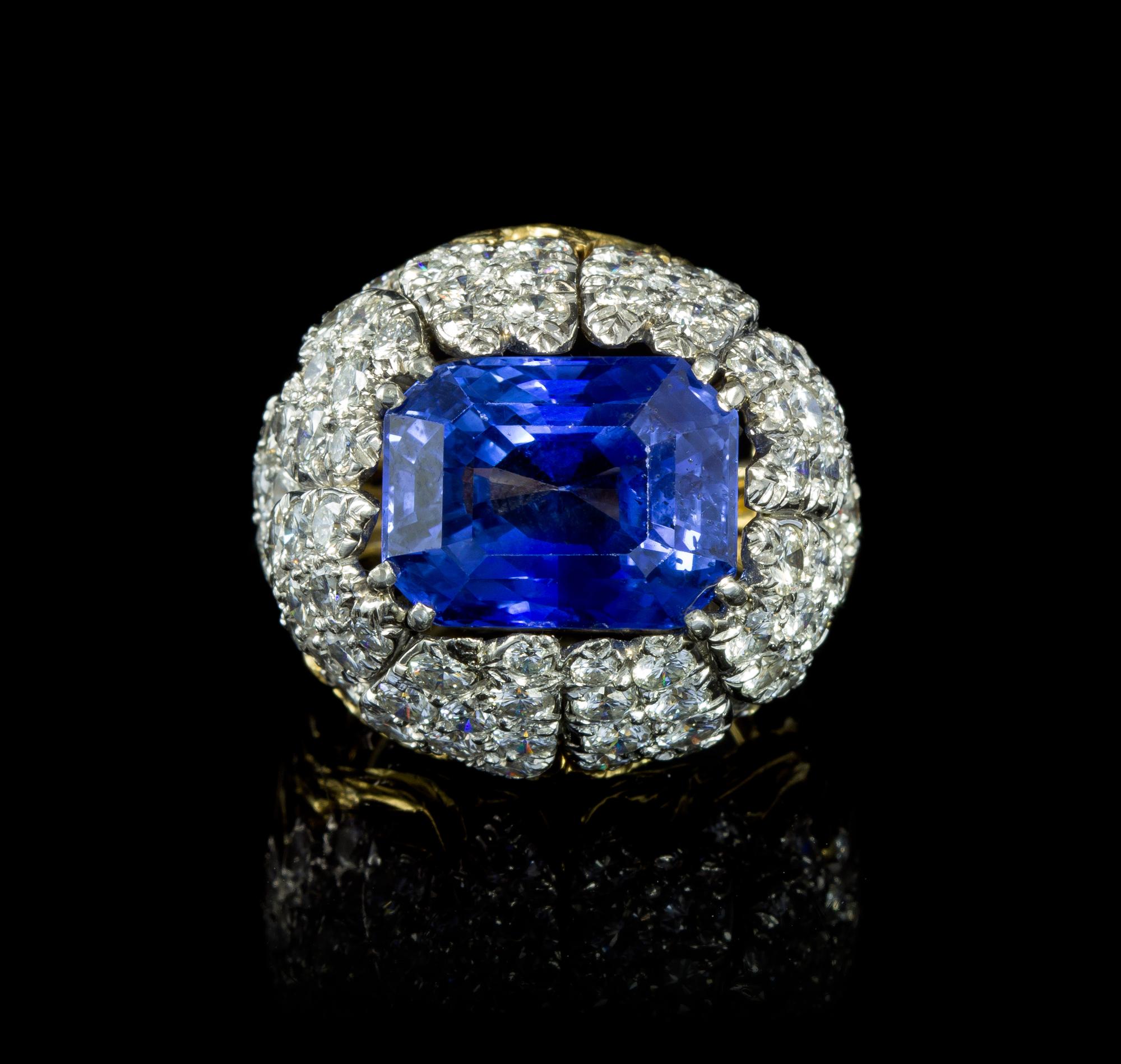 A Platinum, 18 Karat Yellow Gold, Sapphire and Diamond Ring, David Webb, 14.80 dwts.