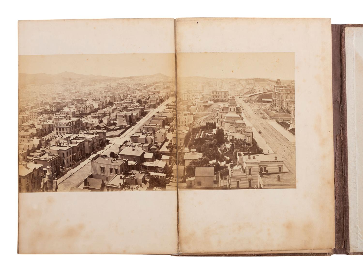 [WESTERN AMERICANA]. MUYBRIDGE, Eadweard (1830-1904), photographer. Panorama of San Francisco from California St. Hill . 1877. 11-panel albumen photograph panorama.