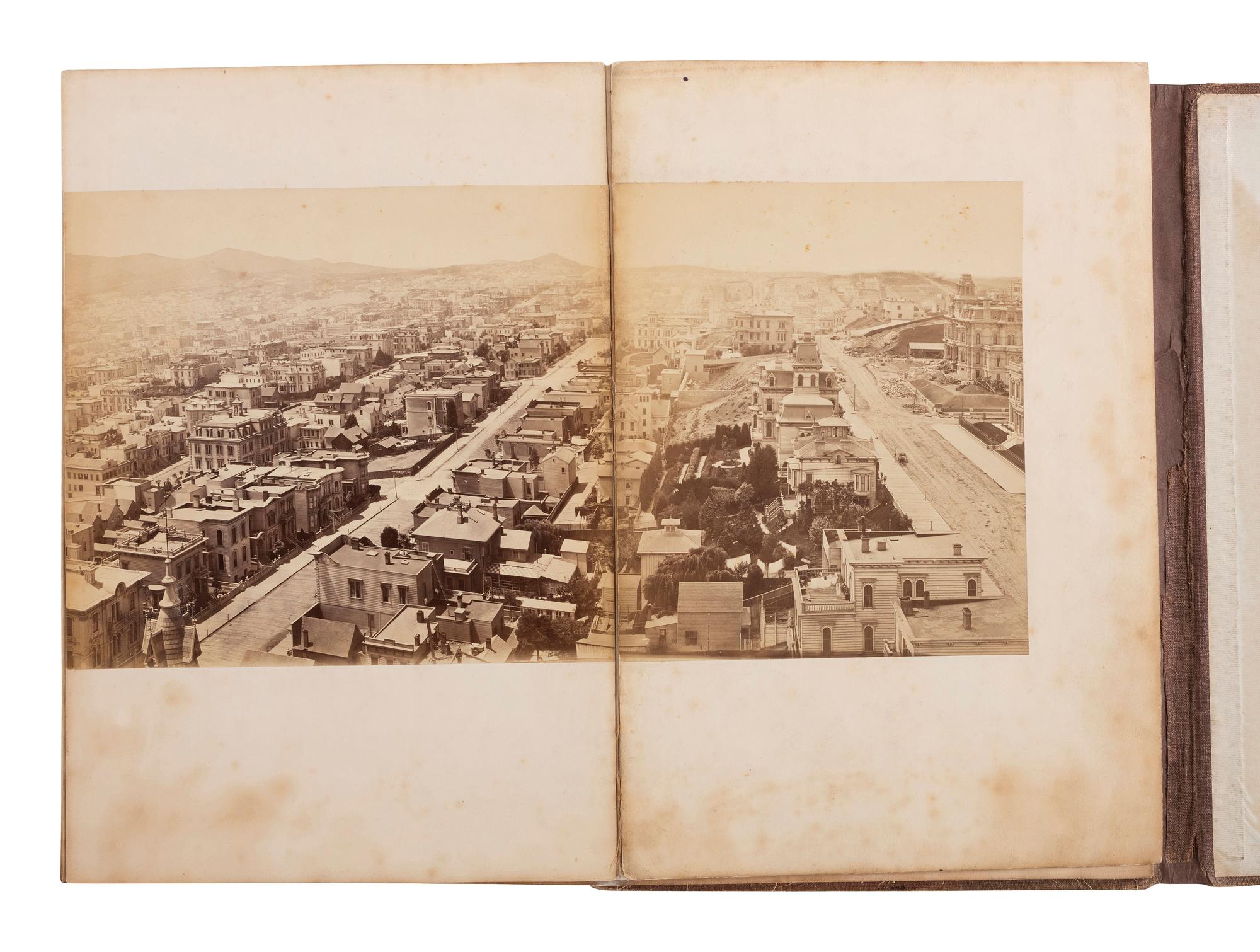 [WESTERN AMERICANA]. MUYBRIDGE, Eadweard (1830-1904), photographer. Panorama of San Francisco from California St. Hill . 1877. 11-panel albumen photograph panorama.