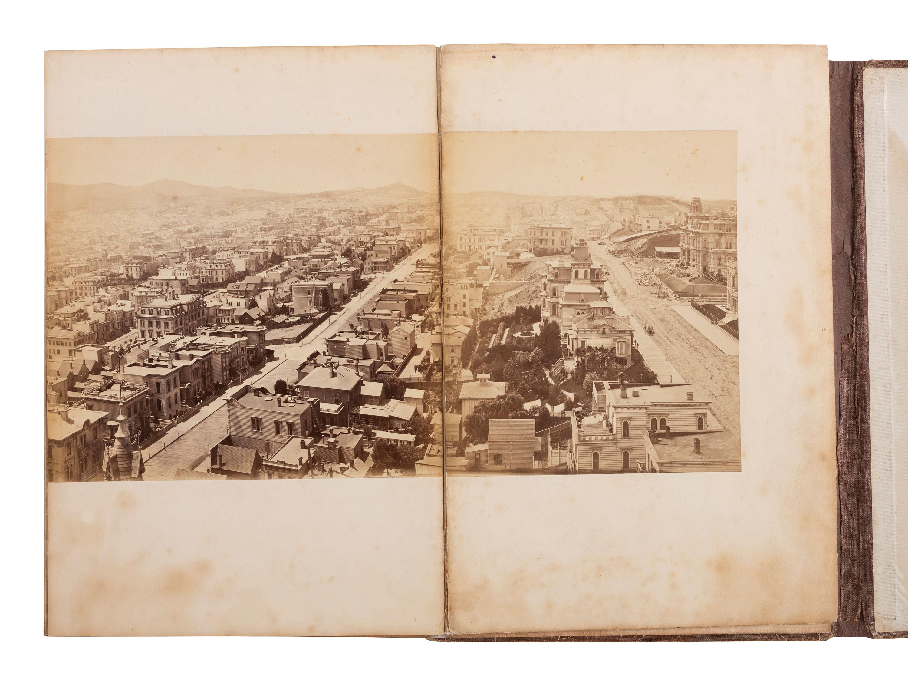 [WESTERN AMERICANA]. MUYBRIDGE, Eadweard (1830-1904), photographer. Panorama of San Francisco from California St. Hill . 1877. 11-panel albumen photograph panorama.
