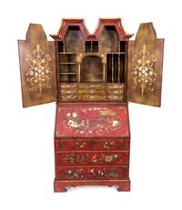 A Chinese Chippendale Style Red and Gilt Lacquered Secretary — LATE 19TH/EARLY 20TH CENTURY
