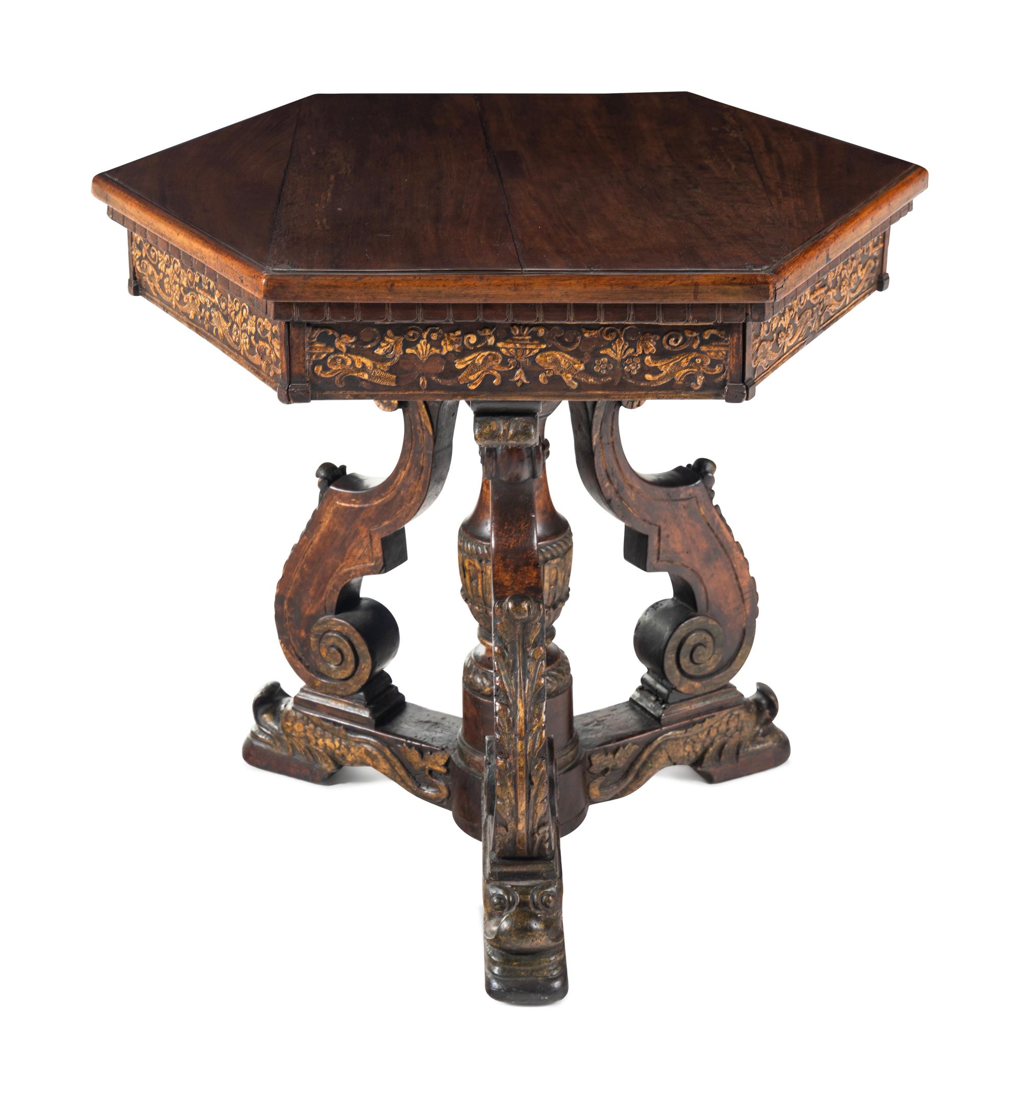 A Continental Parcel Gilt Beechwood and Olivewood Center Table