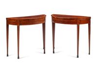 A Pair of George III Painted Satinwood-Inlaid Mahogany Flip-Top Tables