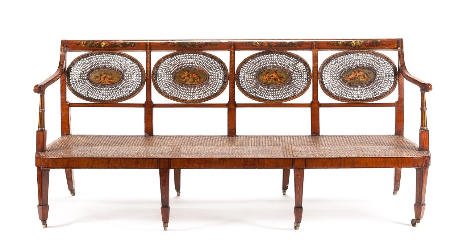 An Edwardian Painted Sofa Height 35 x width 76 1/2 x depth 28 inches. — LATE 19TH/EARLY 20TH CENTURY