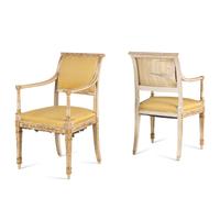 A Pair of Italian Neoclassical Style White-Painted and Parcel Gilt Fauteuils