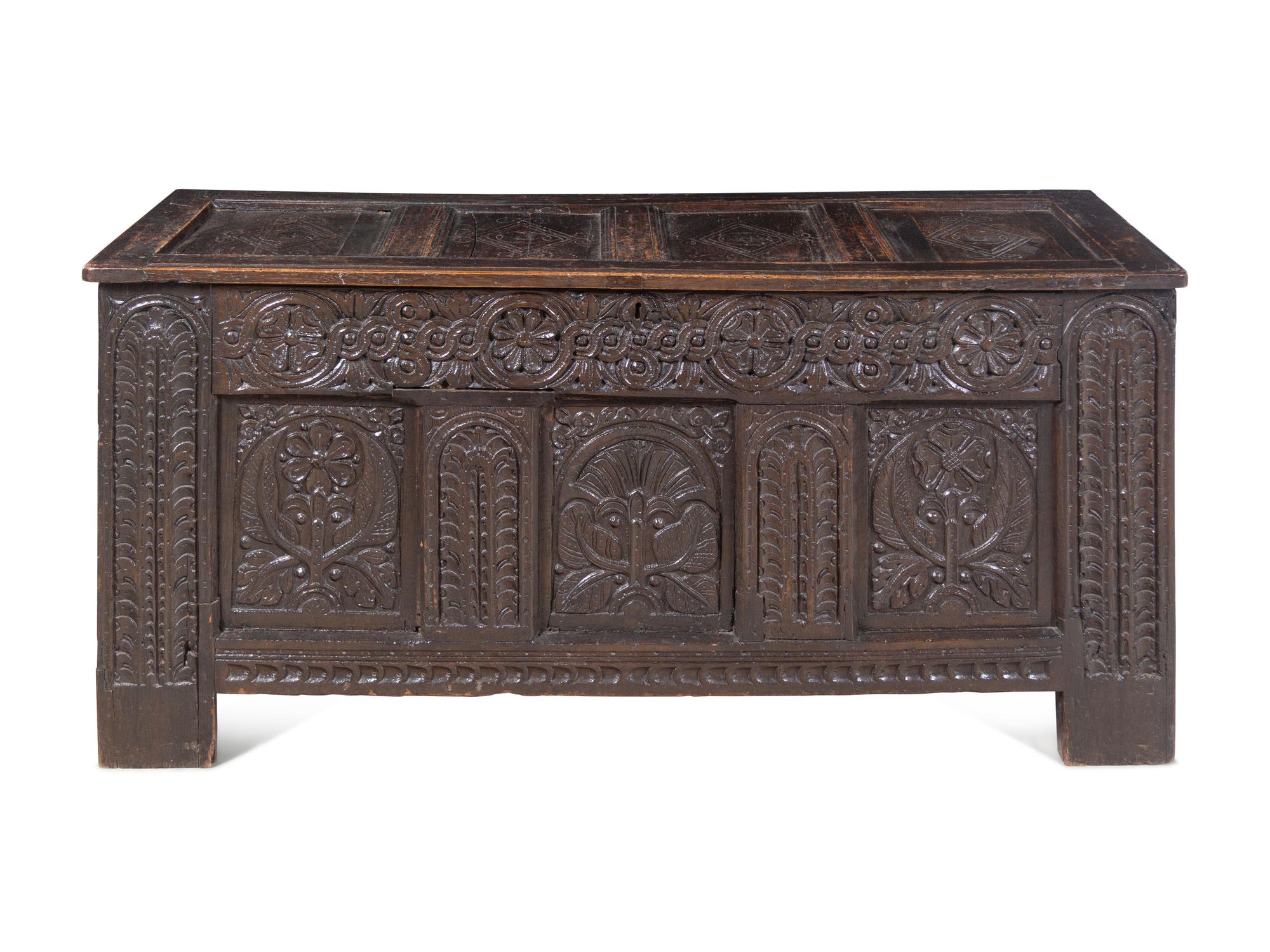 A Charles II Style Carved Oak Coffer