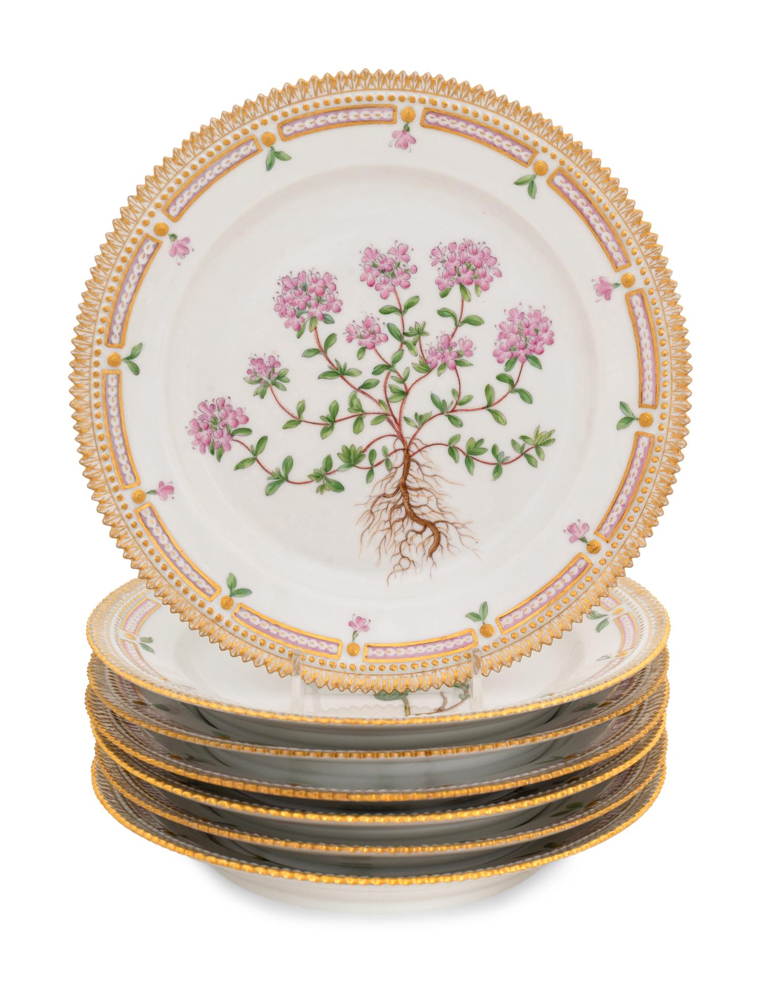 A Set of Seven Royal Copenhagen Flora Danica Luncheon Plates