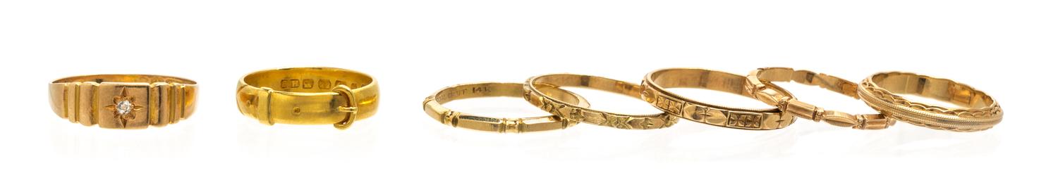 A Collection of Antique Yellow Gold Bands 11.10 dwts.