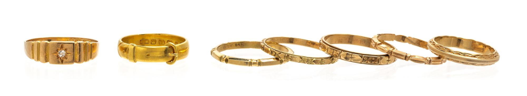 A Collection of Antique Yellow Gold Bands 11.10 dwts.